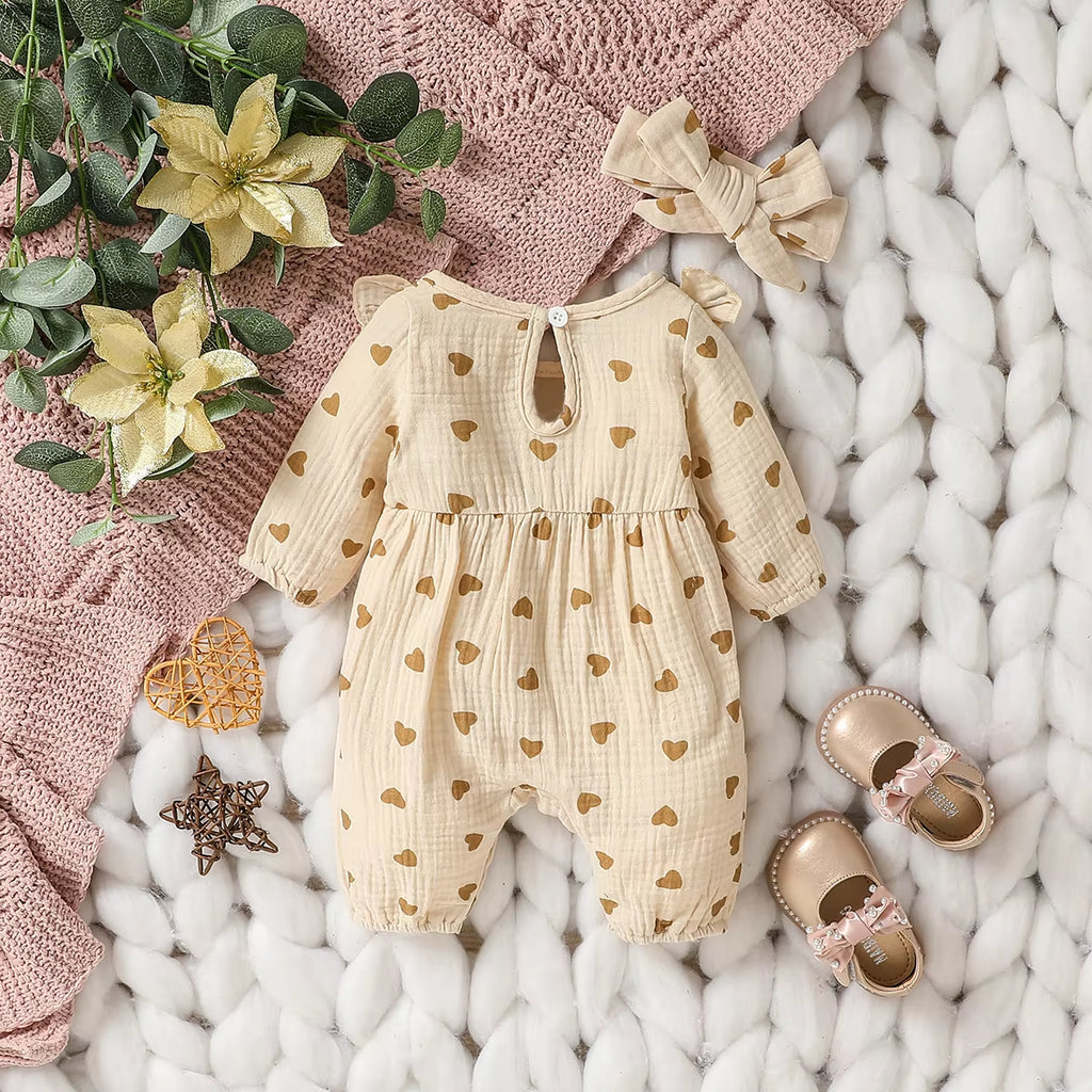 Sweetheart Days – Baby Girl Summer Cotton Jumpsuit with Bowknot & Love Print