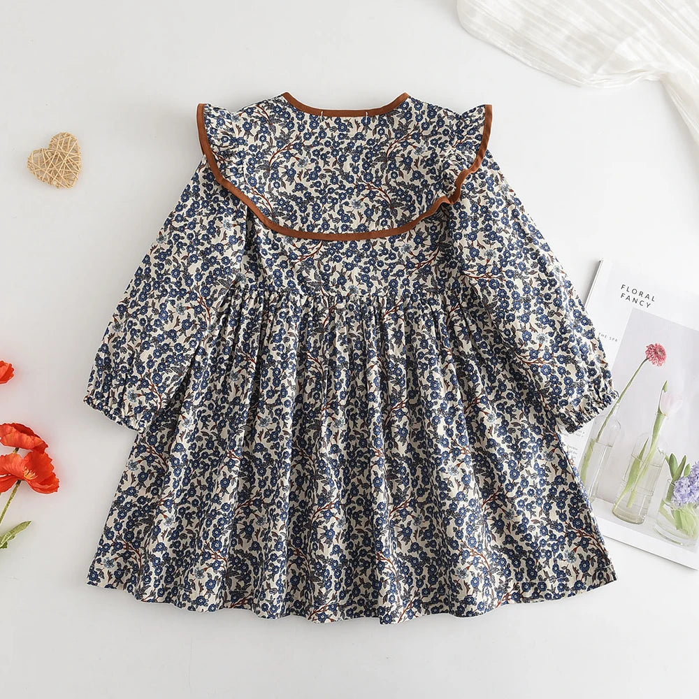 Blossom Belle – Long Sleeve Floral Princess Dress with Doll Collar for Girls